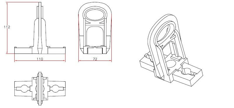 CS10 High Strength Aluminum Alloy Insulated ABC Cable Anchoring Suspension Clamp Bracket Hook dimensions