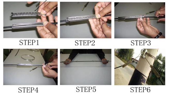 FTTH Fiber Optical Drop Cable Wire Cable Clamp Stainless Steel Wire Tension Clamp Install Steps.
