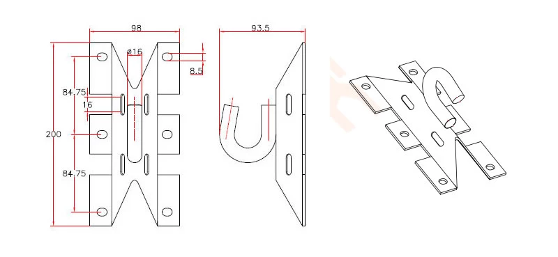 Galvanized Steel Anchor Clamp Hanging Hook Used With Tension Dead End Clamp Dimensions