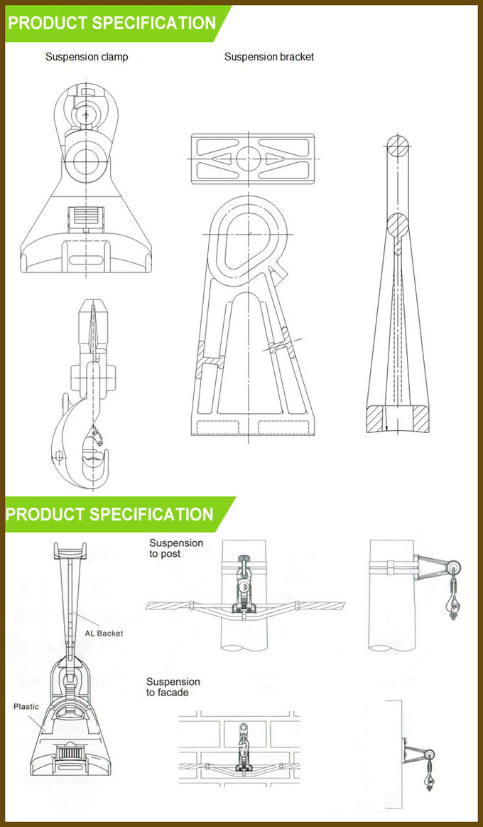 High-strength aluminum alloy electrical insulation ABC cable suspension clamp bracket Details Picture