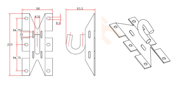 Hot-Dip Galvanized Steel Anchor Hook Bracket For Cable Line Hardware Dead End System Dimensions