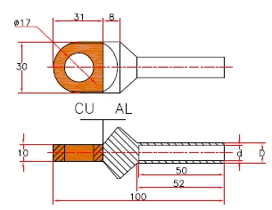 DTL-8 Cable Bimetallic Lug